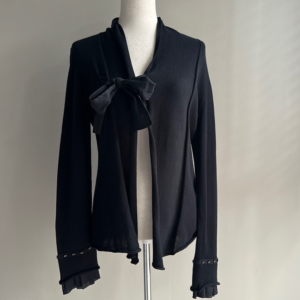 Anthropologie Black Bow Detail Open Cardigan